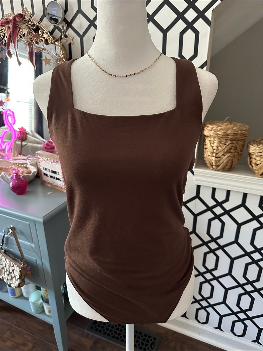 Old Navy Chocolate Brown Square Neck Tank Bodysuit